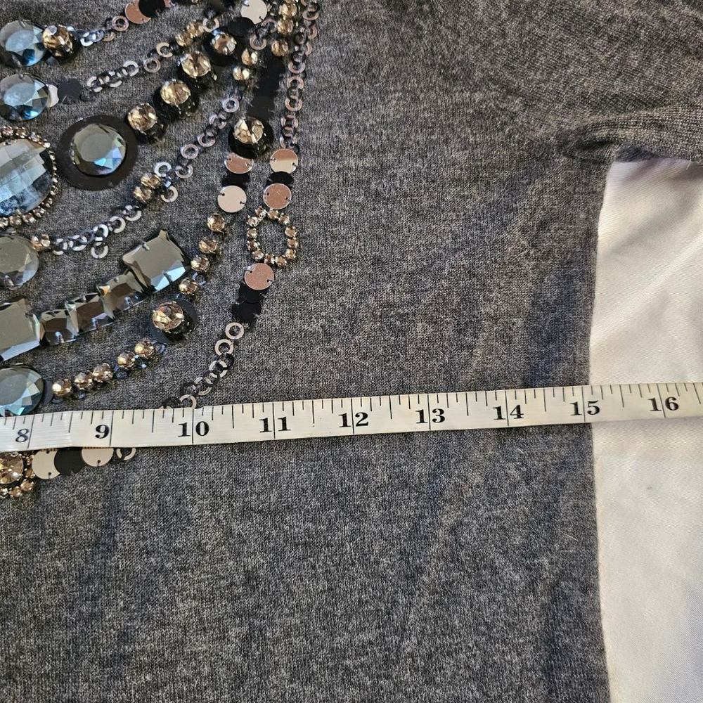 Tory Burch Gray Cashmere Embellished Crew Neck Sweater Small - Picture 7 of 7
